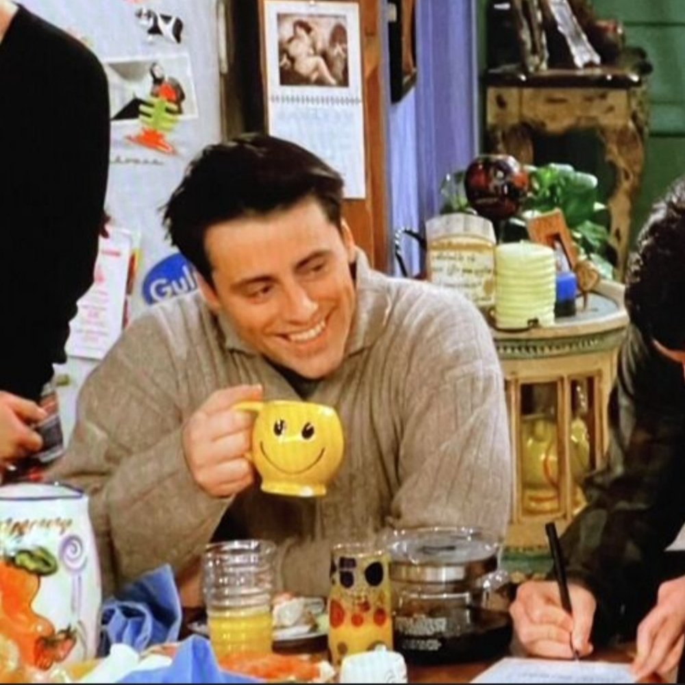 Smiley Face Mug Friends Joey Coffee Cup Have a nice day Yellow Mug